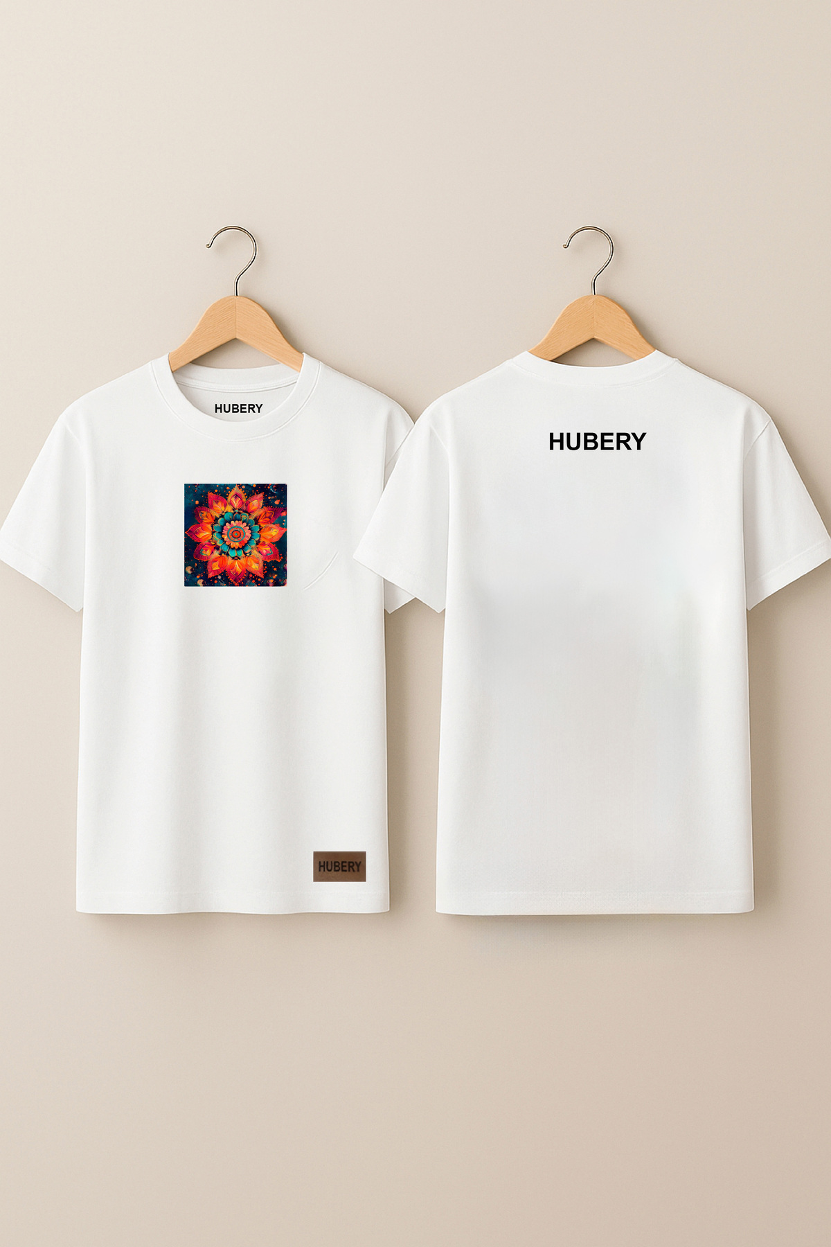 ERKEK BASKILI TİŞÖRT-MANDALA ÇİÇEK DESENLİ RENKLİ BASKI/HUBERY