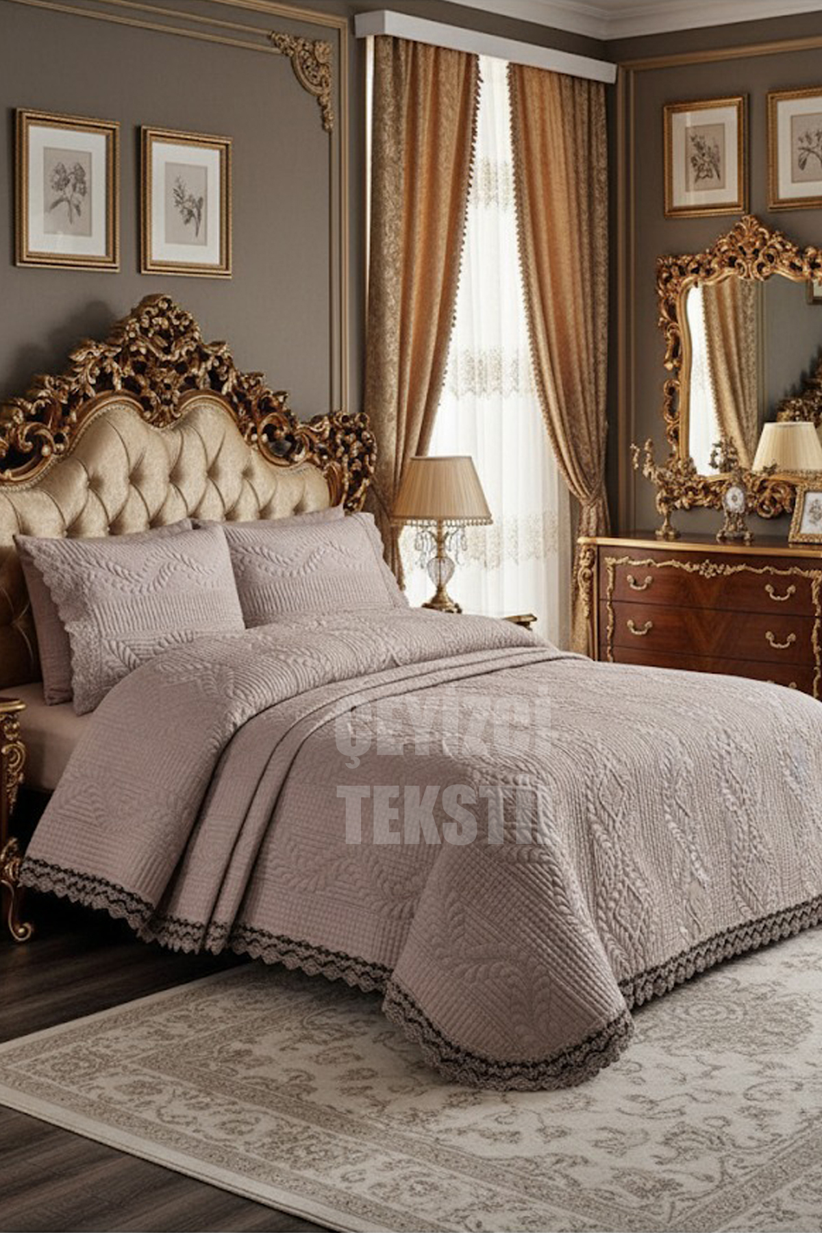 Bade Çift Kişilik Yatak Örtüsü, Yatak Takımı - Kapuçino (BEDDİNG SET)