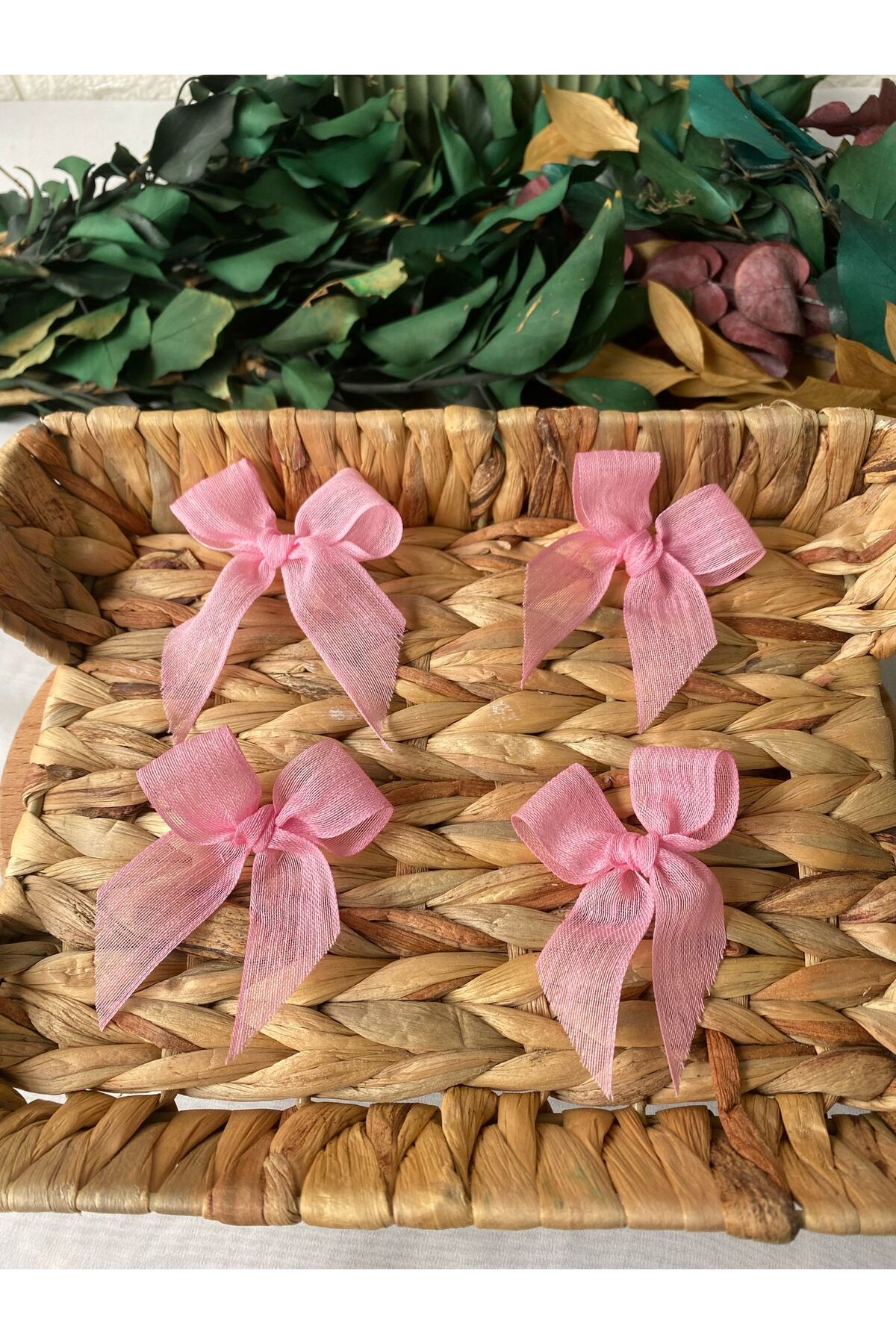 Pembe Sade Keten Kurdele Hazır Fiyonk -25 Adet