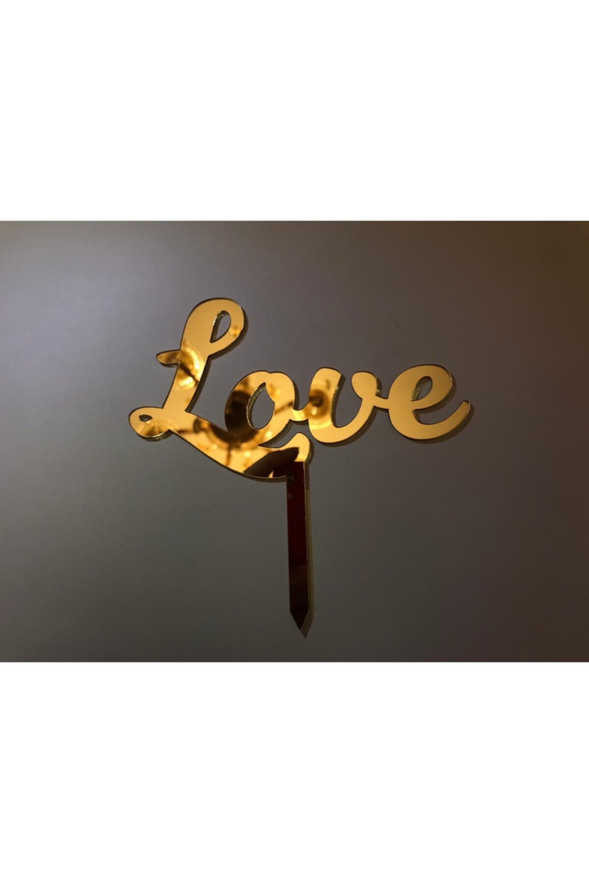 Love Altın Renk Ayna Pleksi Pasta Süsü