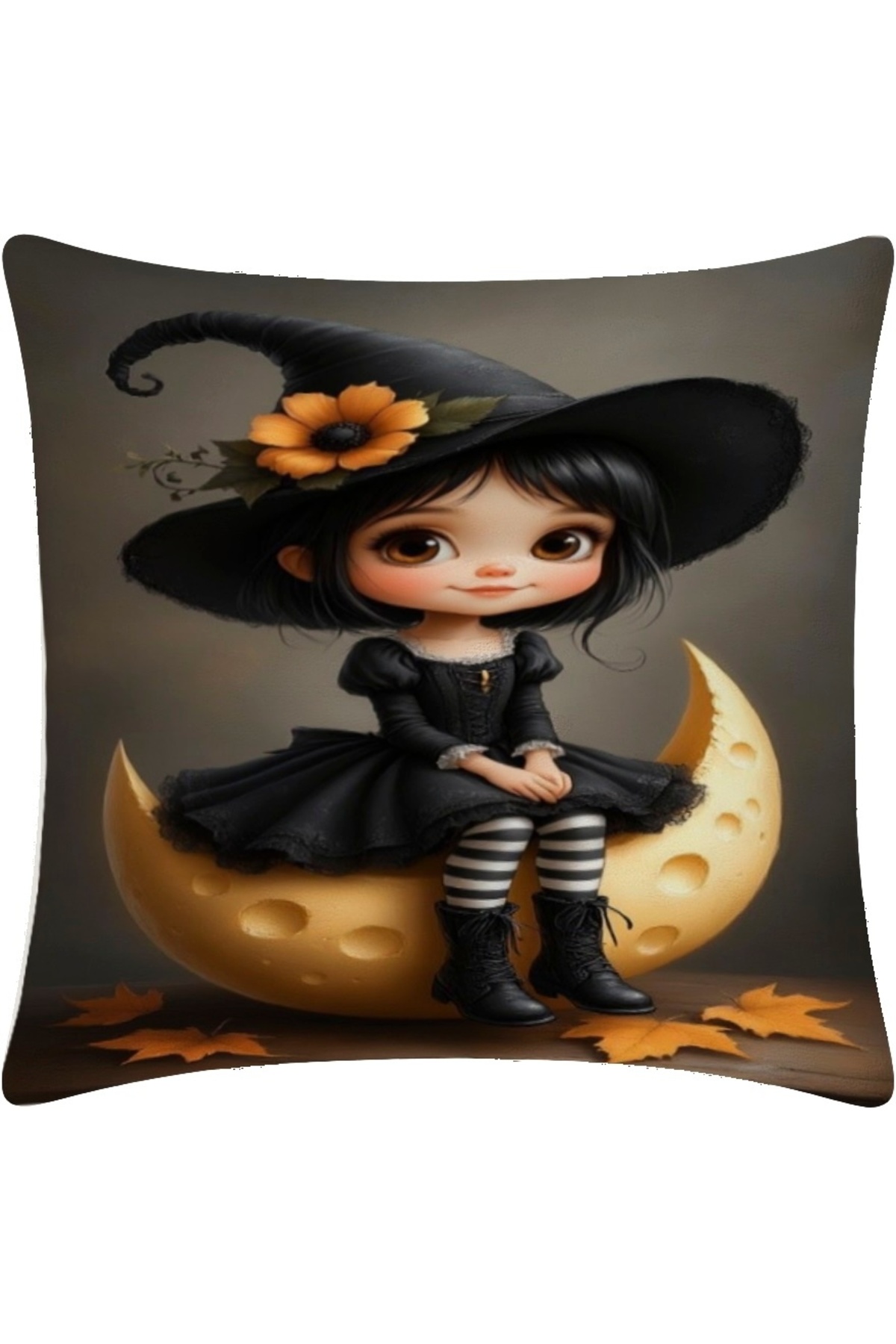 Cadı Kız Dijital Baskılı Kırlent Kılıfı 43x43 cm (Moon Witch Girl Cushion Cover)