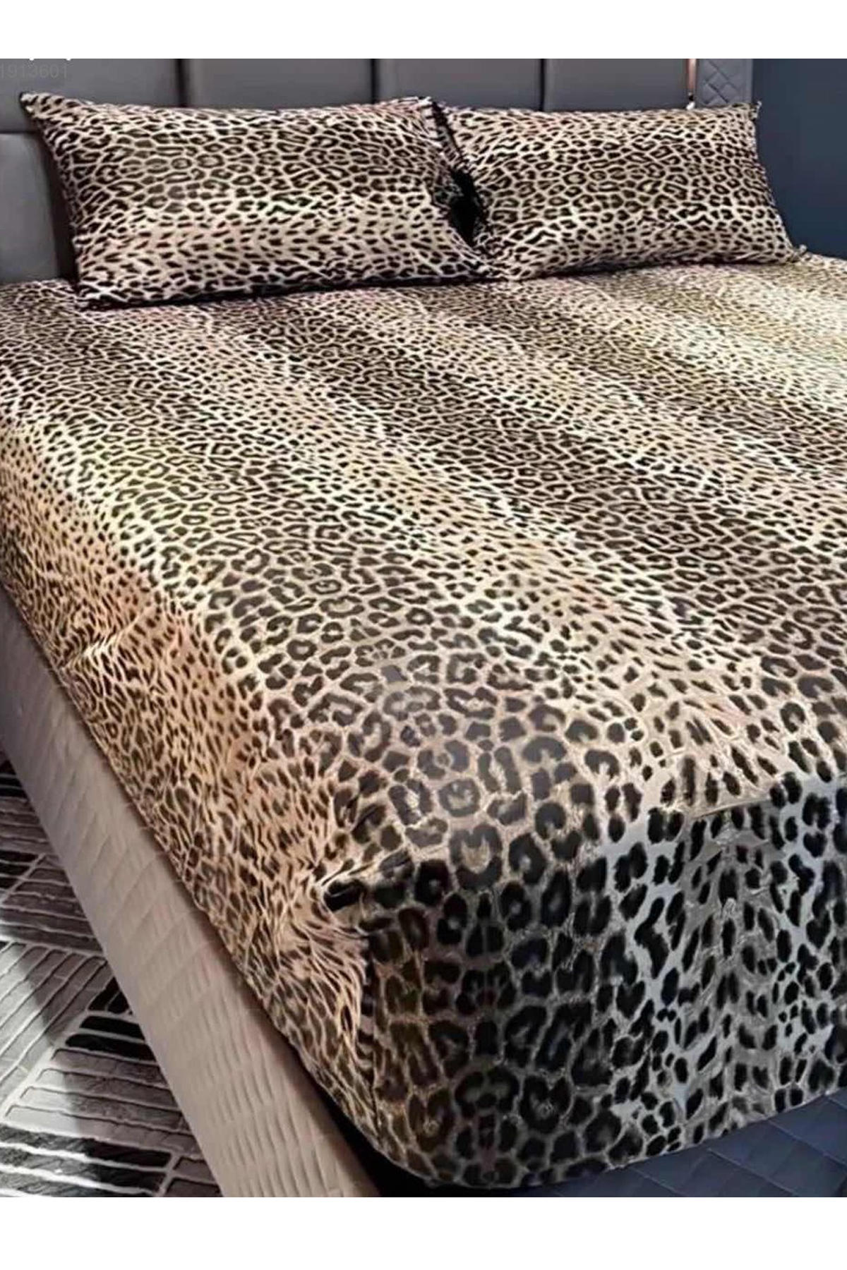 Çift Kişilik Lastikli Çarşaf Seti + 2 Adet Yastık Kılıfı 160x200cm Leopar Desen