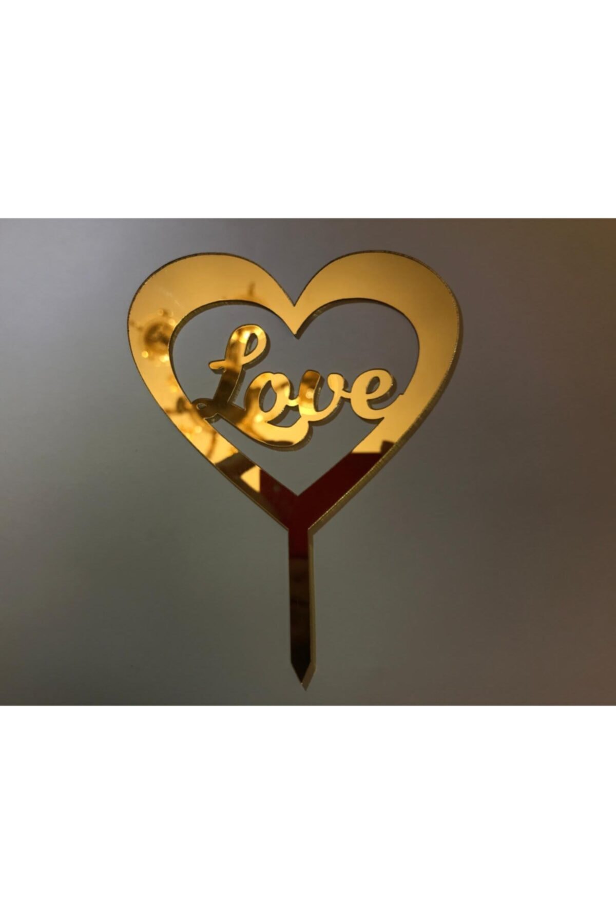Love Altın Renk Ayna Pleksi Pasta Süsü