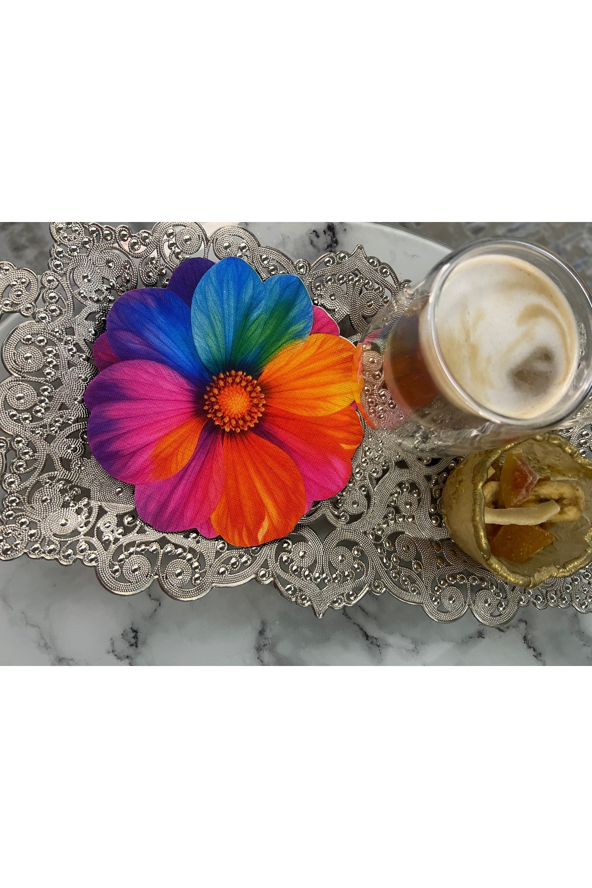 6 Adet Gerbera Çiçeği Desenli Leke Tutmaz Gardenya Kumaş Dijital Baskı Koketyl Sunum Peçetesi