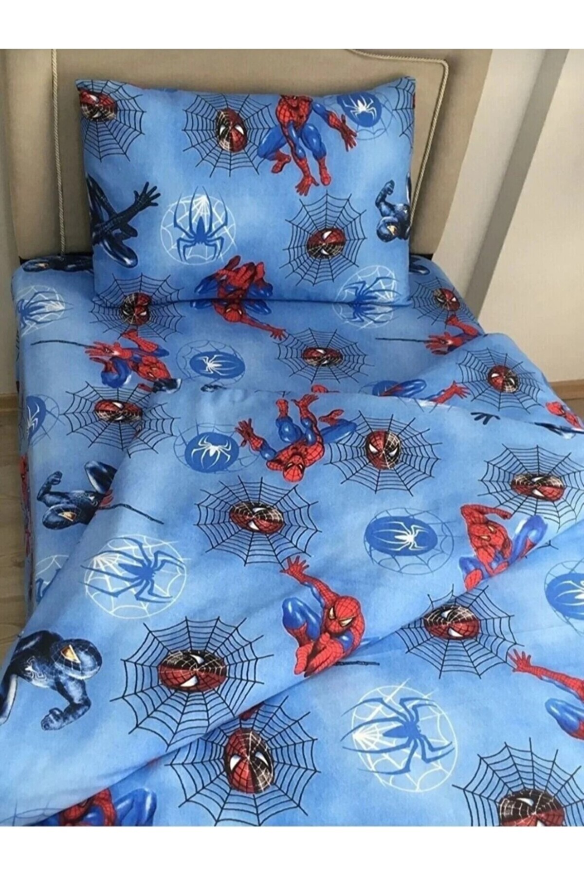 Tek Kişilik Çocuk Nevresim Takımı Örümcek Adam Mavi