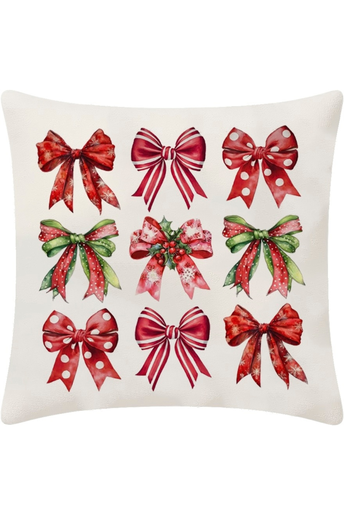 Dijital Baskılı Christmas Fiyonk Desenli Dekoratif Kırlent Kılıfı 43x43 cm