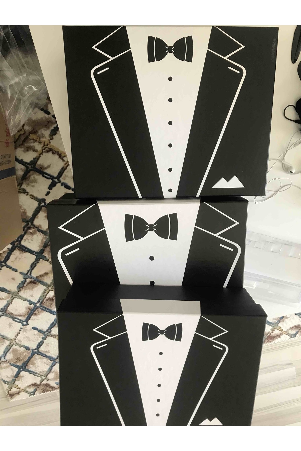 Damat Bohçası Smokin Model 3'lü Damat Kutusu