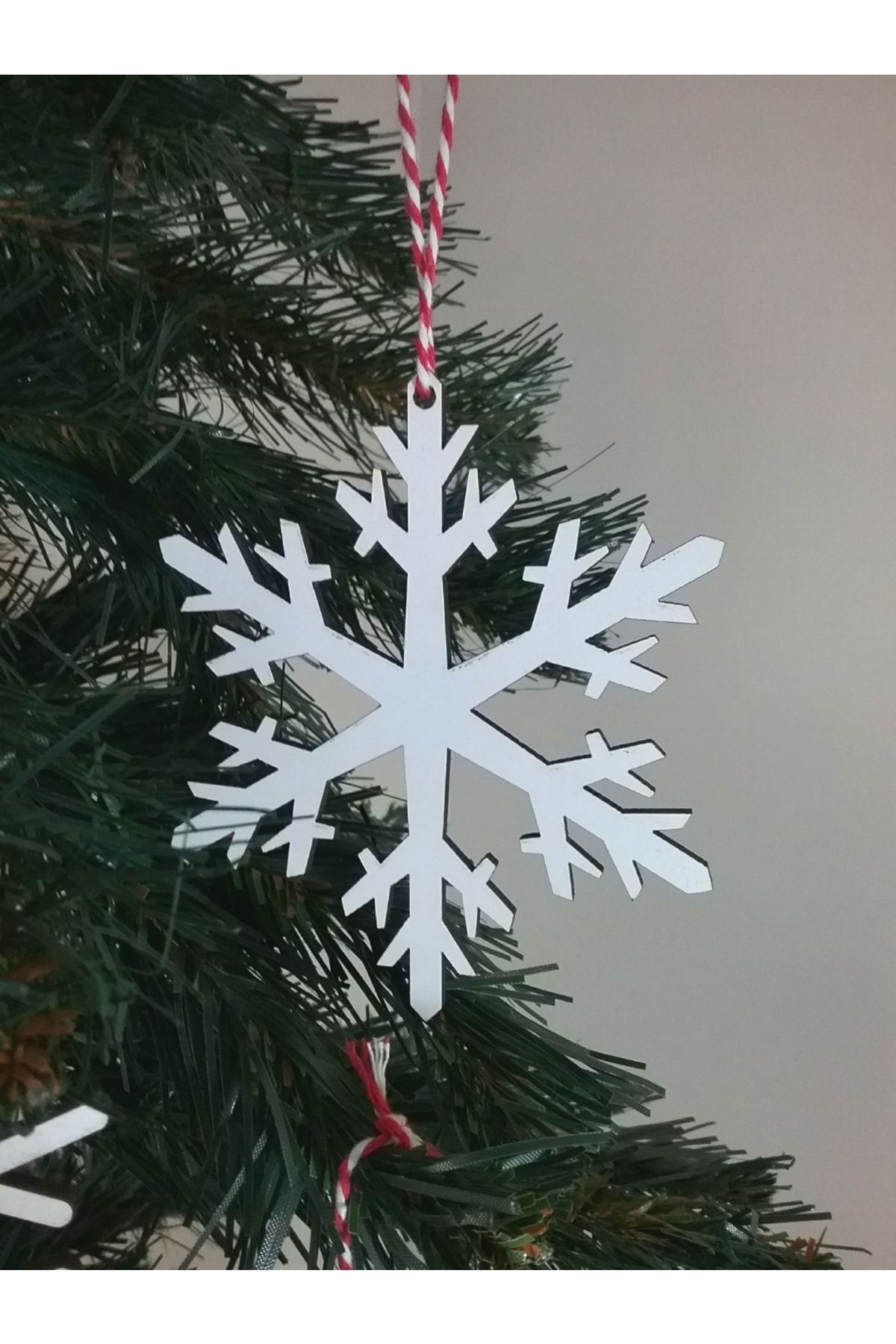 6 Adet Yılbaşı Çam Ağacı Süsü Ahşap Kartanesi Seti Beyaz ( 9 Cm * 9 Cm) ( En:3 Mm)