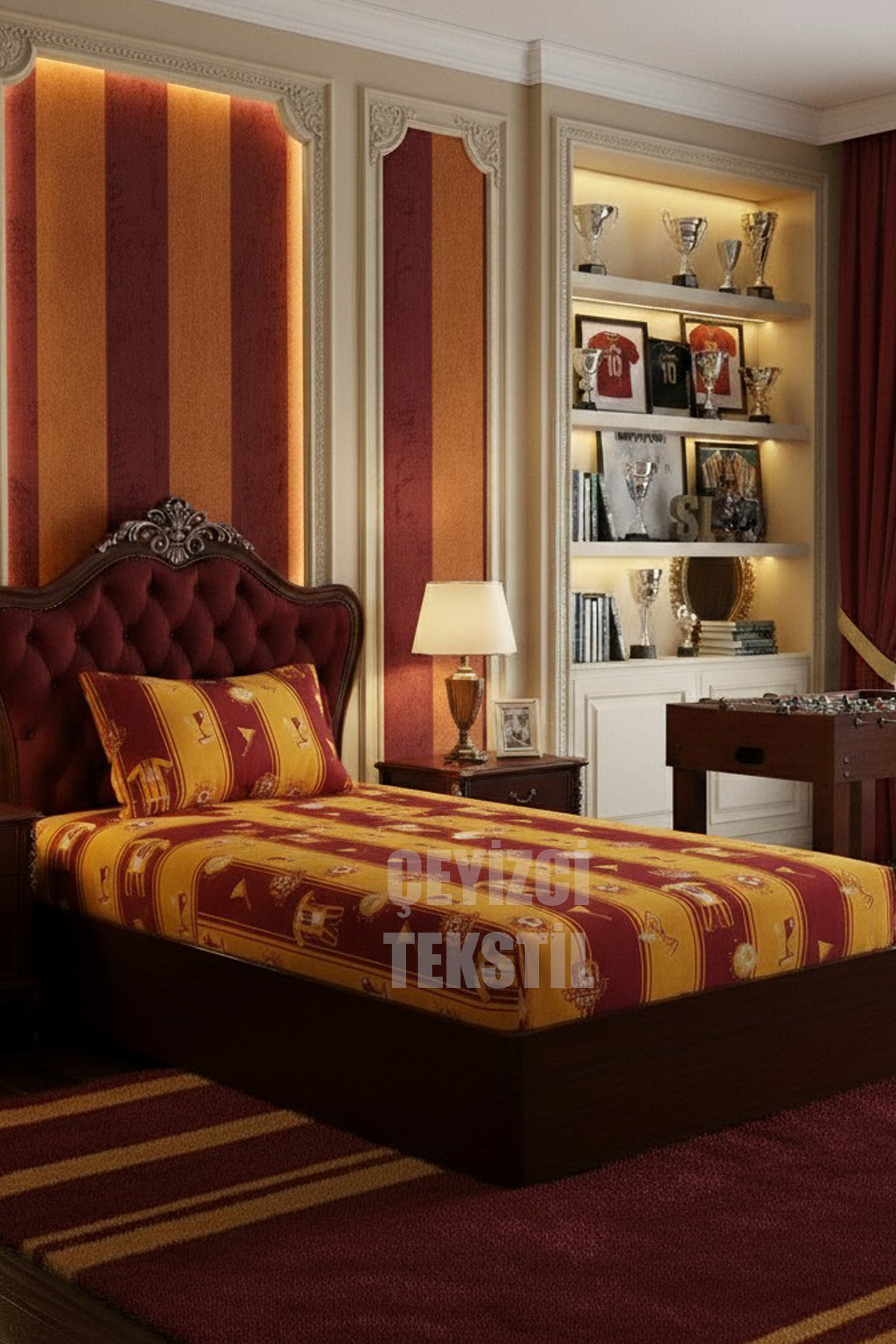Tek Kişilik Lastikli Çarşaf Seti + 1 Adet Yastık Kılıfı 100x200cm Sarı Kırmızı