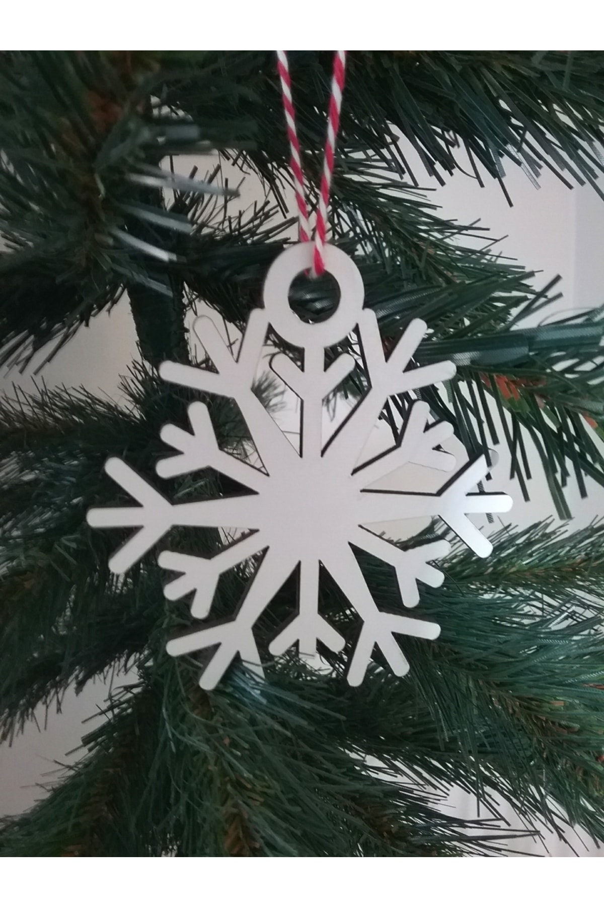 6 Adet Yılbaşı Çam Ağacı Süsü Ahşap Kartanesi Seti Beyaz ( 9 Cm * 9 Cm) ( En:3 Mm)