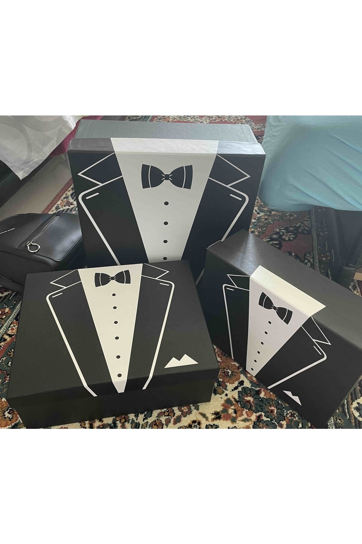Damat Bohçası Smokin Model 3'lü Damat Kutusu