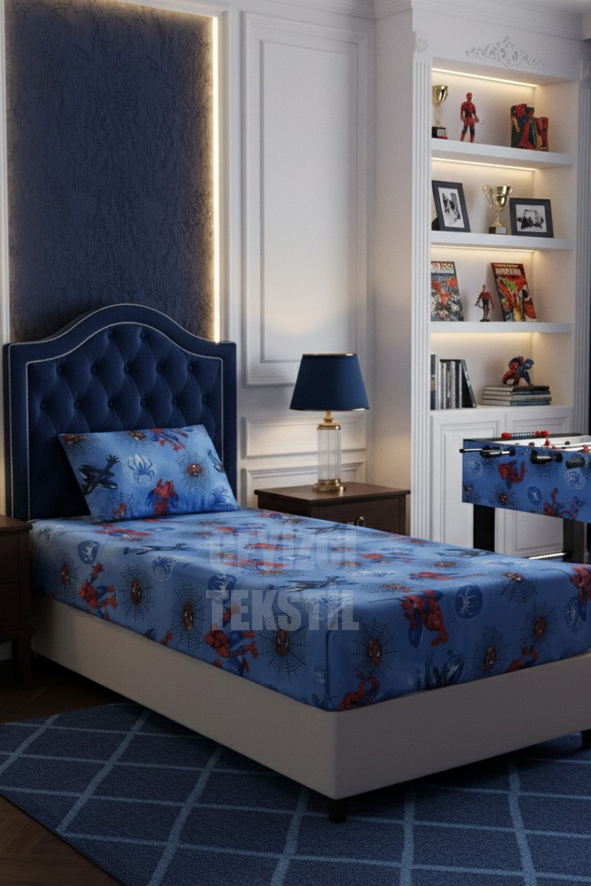 Tek Kişilik Lastikli Çarşaf Seti + 1 Adet Yastık Kılıfı 100x200cm Örümcek Desen